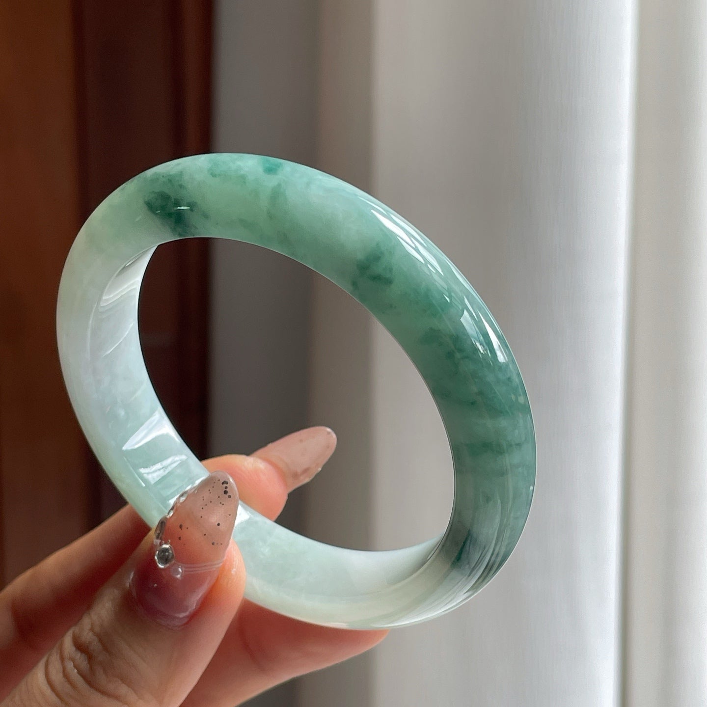 糯种飘花翡翠平安镯（55.6mm）