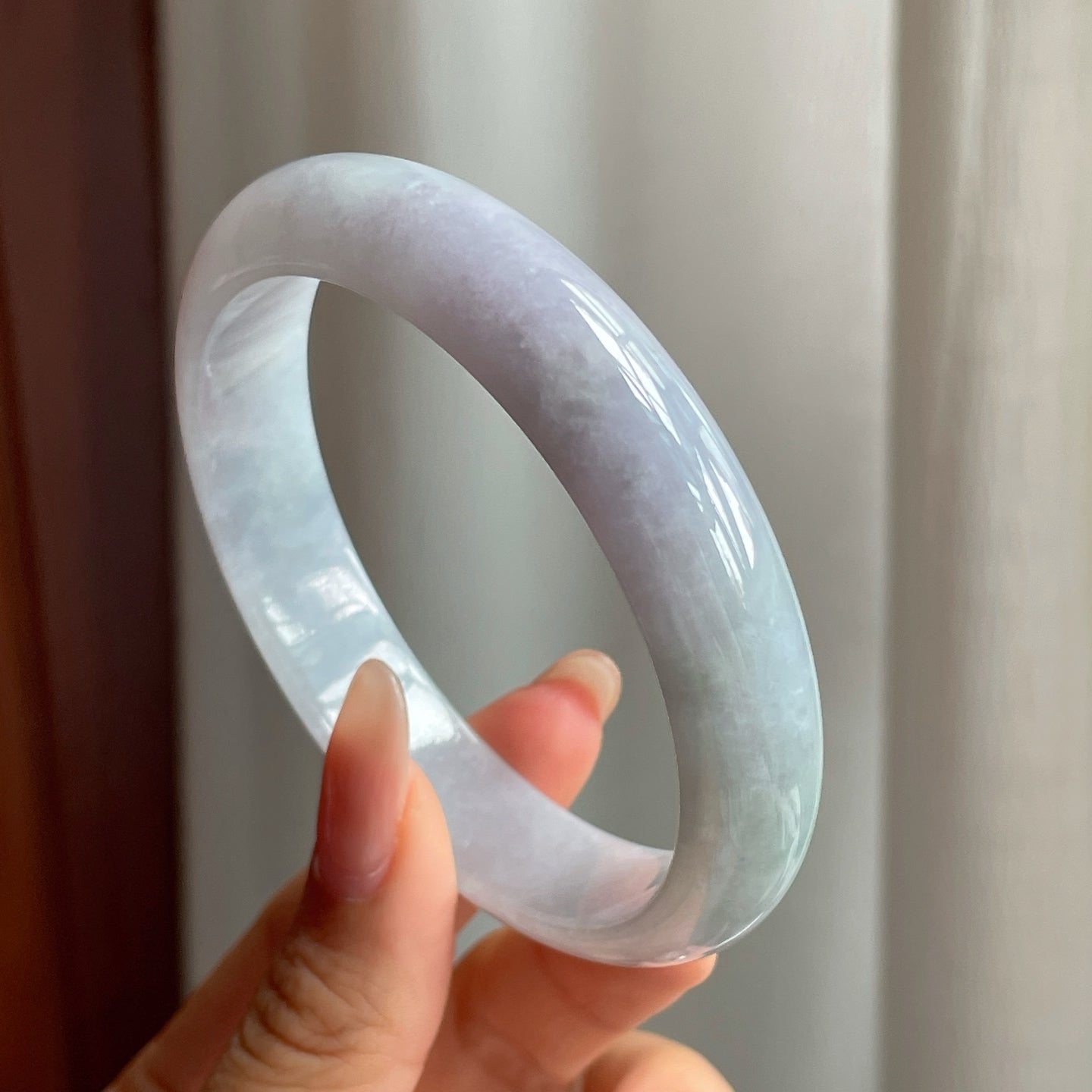 糯冰种淡紫底翡翠平安镯（58mm）