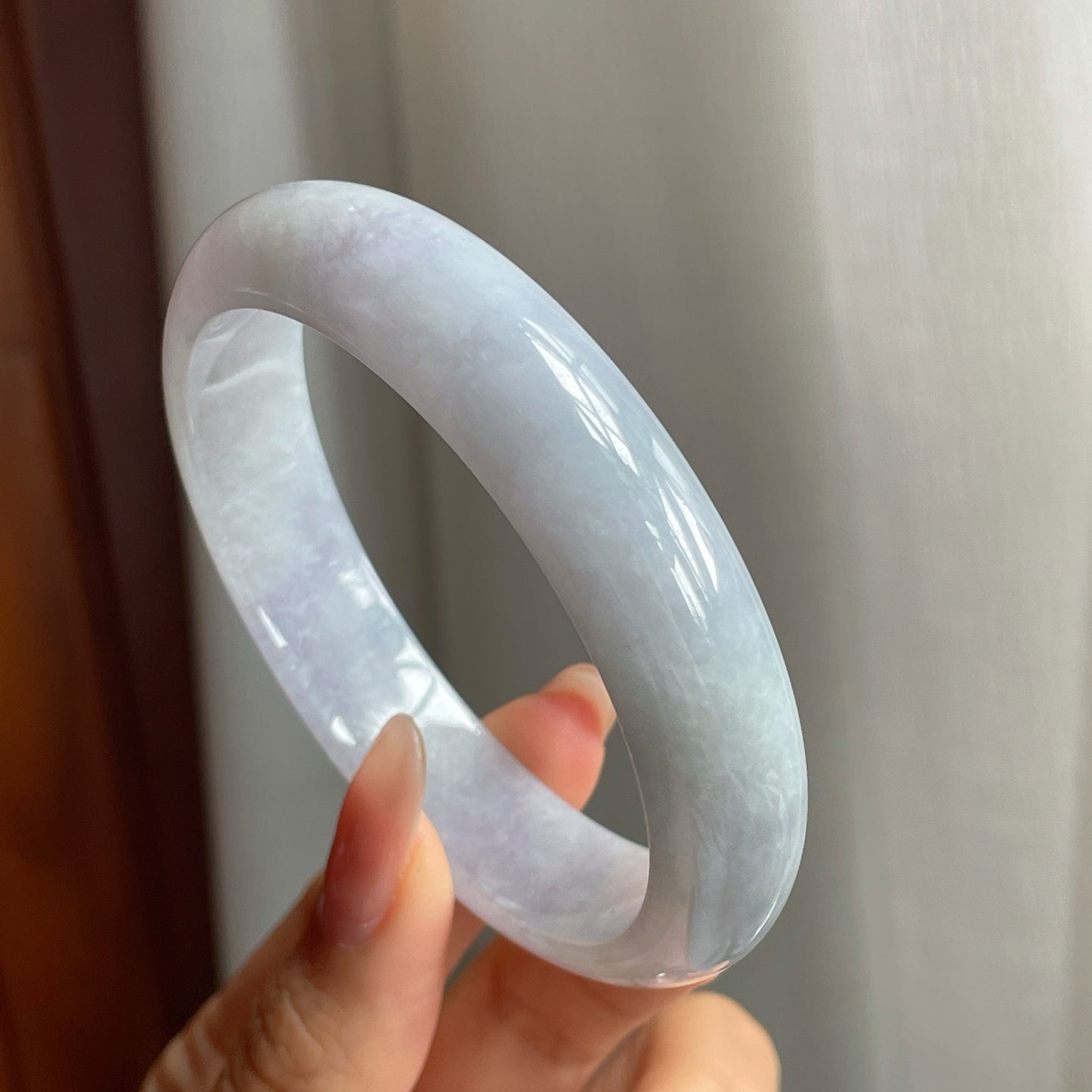 糯冰种淡紫底翡翠平安镯（58mm）