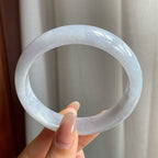 糯冰种淡紫底翡翠平安镯（58mm）