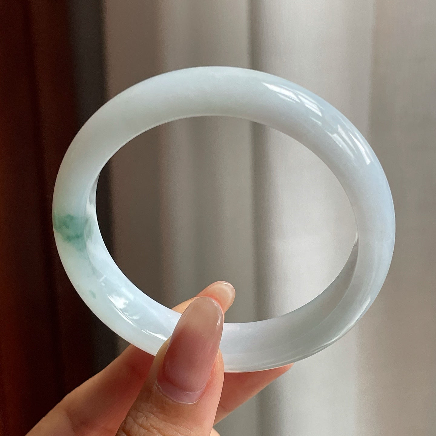 糯冰种飘花翡翠平安镯（52mm）