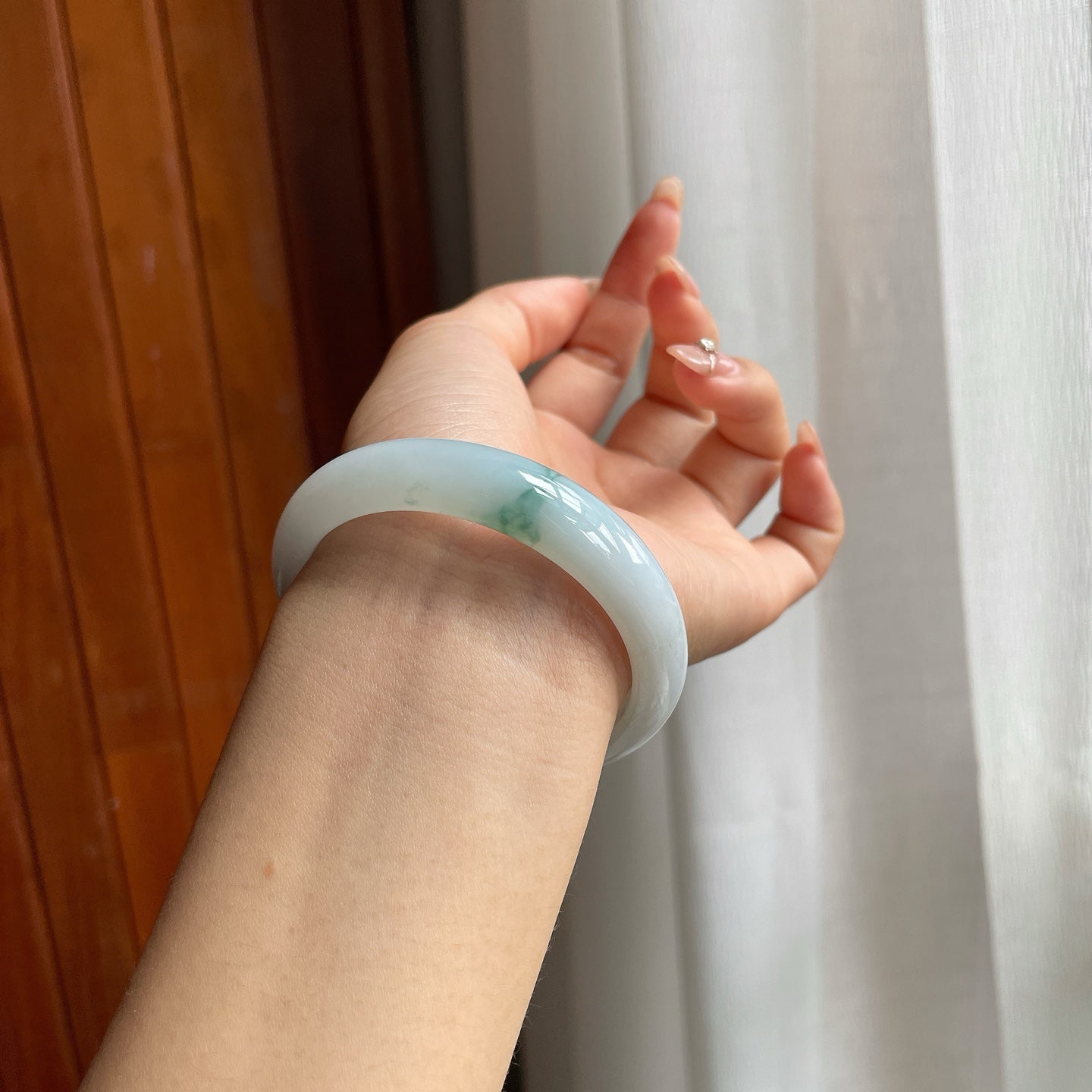 糯冰种飘花翡翠平安镯（52mm）