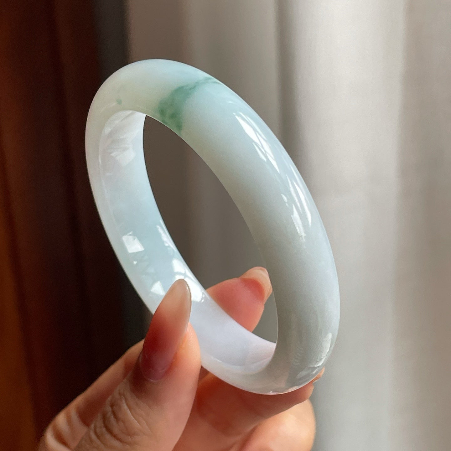 糯冰种飘花翡翠平安镯（52mm）