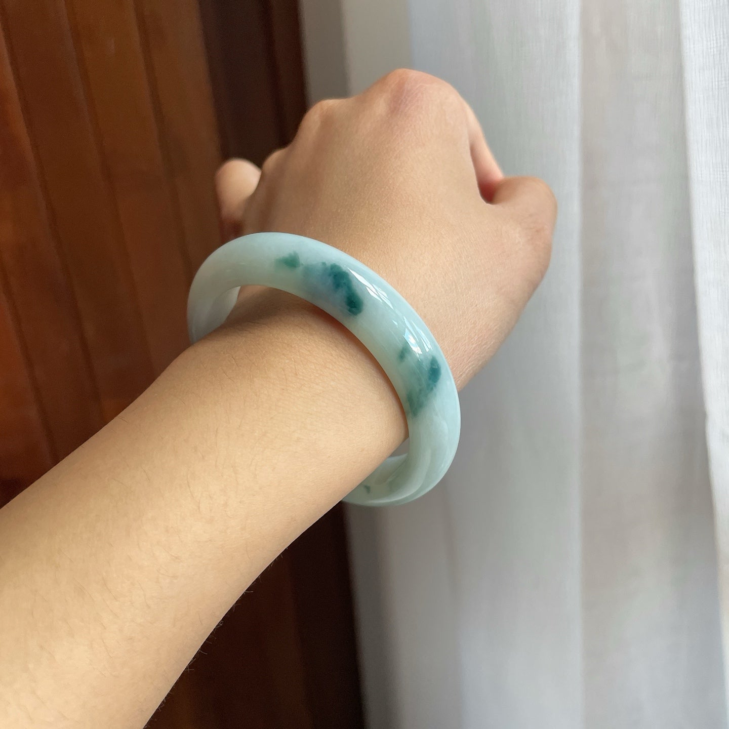 糯冰种飘花翡翠平安镯（51mm）