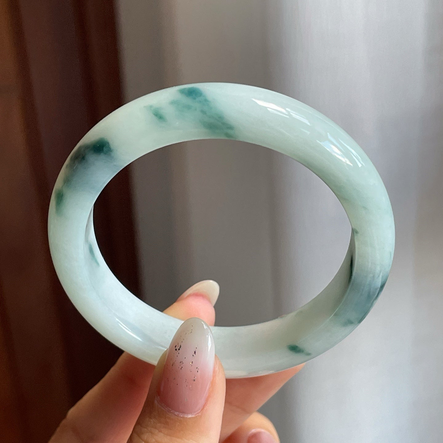 糯冰种飘花翡翠平安镯（51mm）