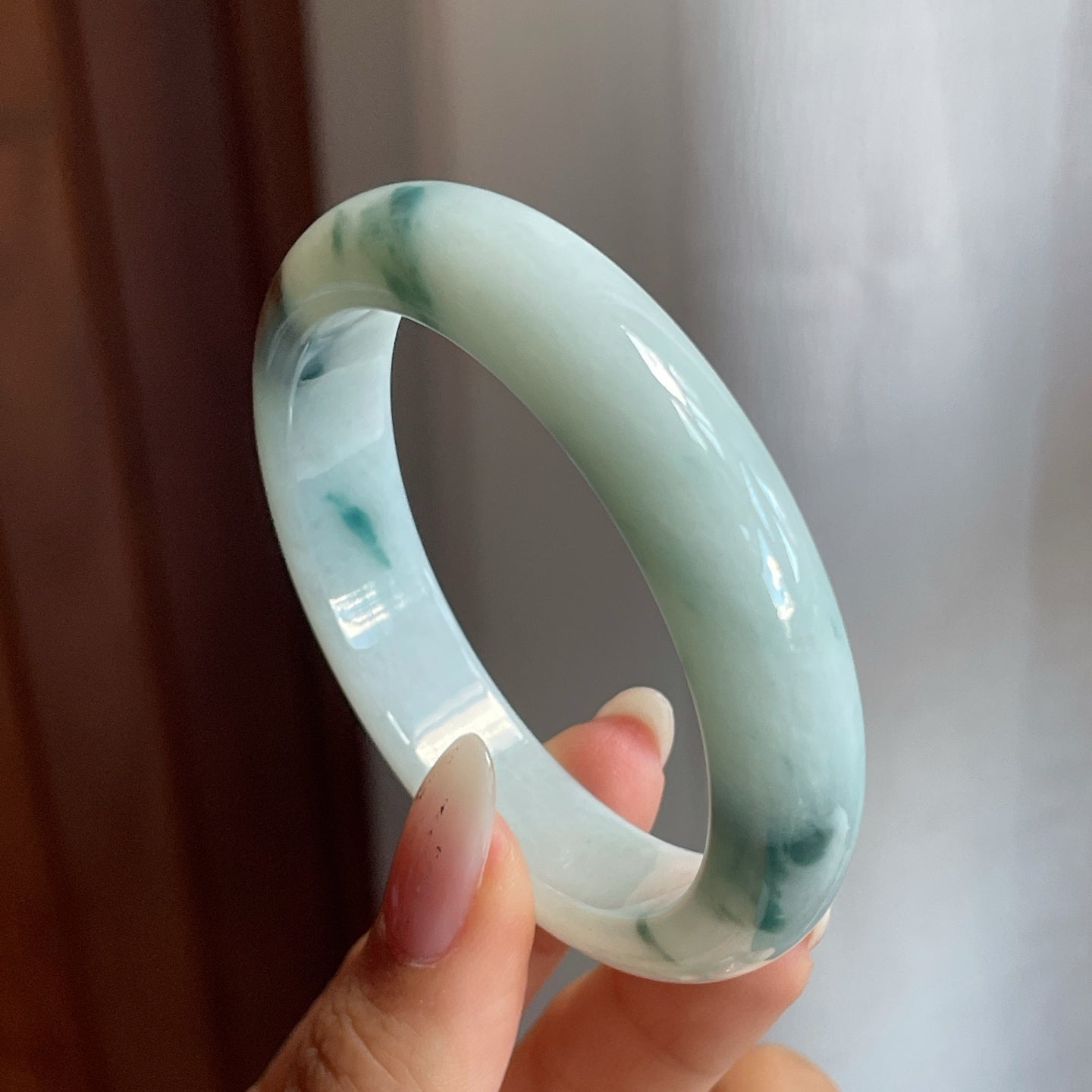 糯冰种飘花翡翠平安镯（51mm）