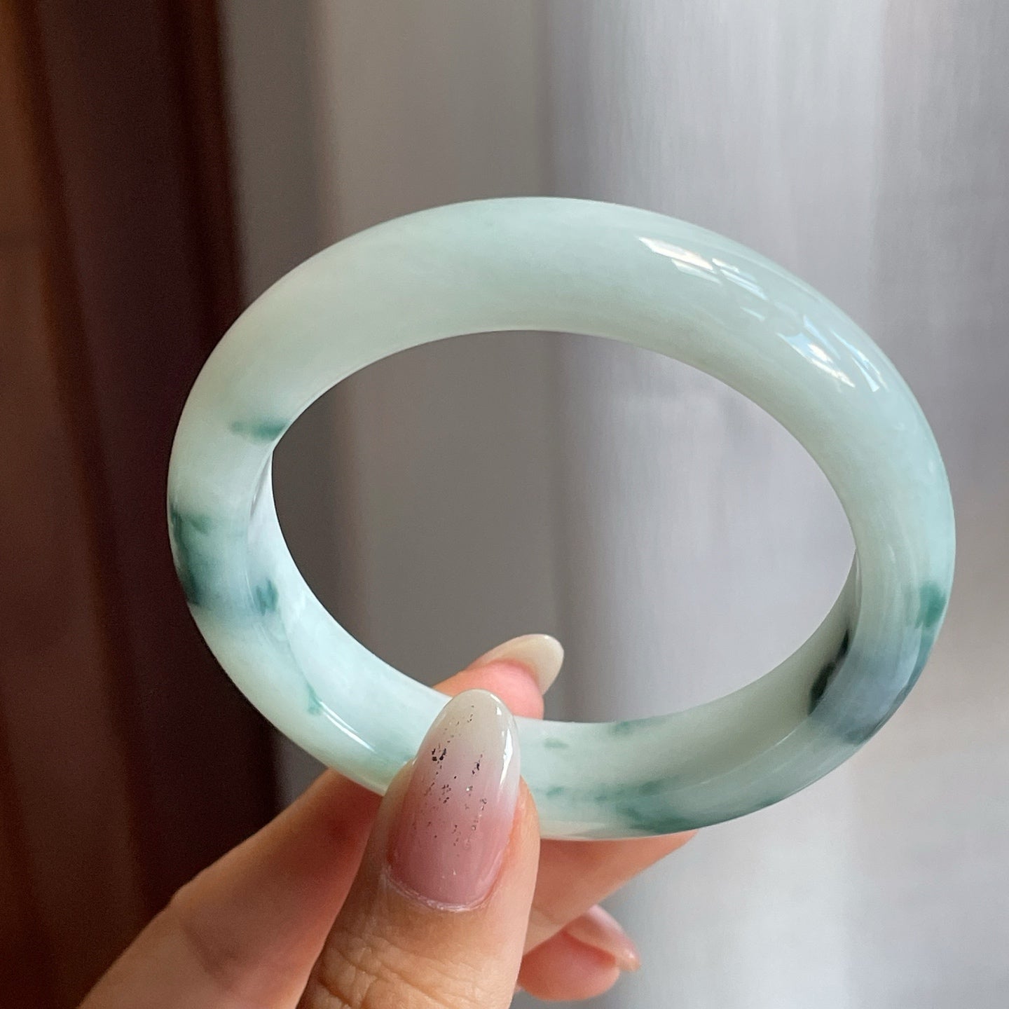 糯冰种飘花翡翠平安镯（51mm）
