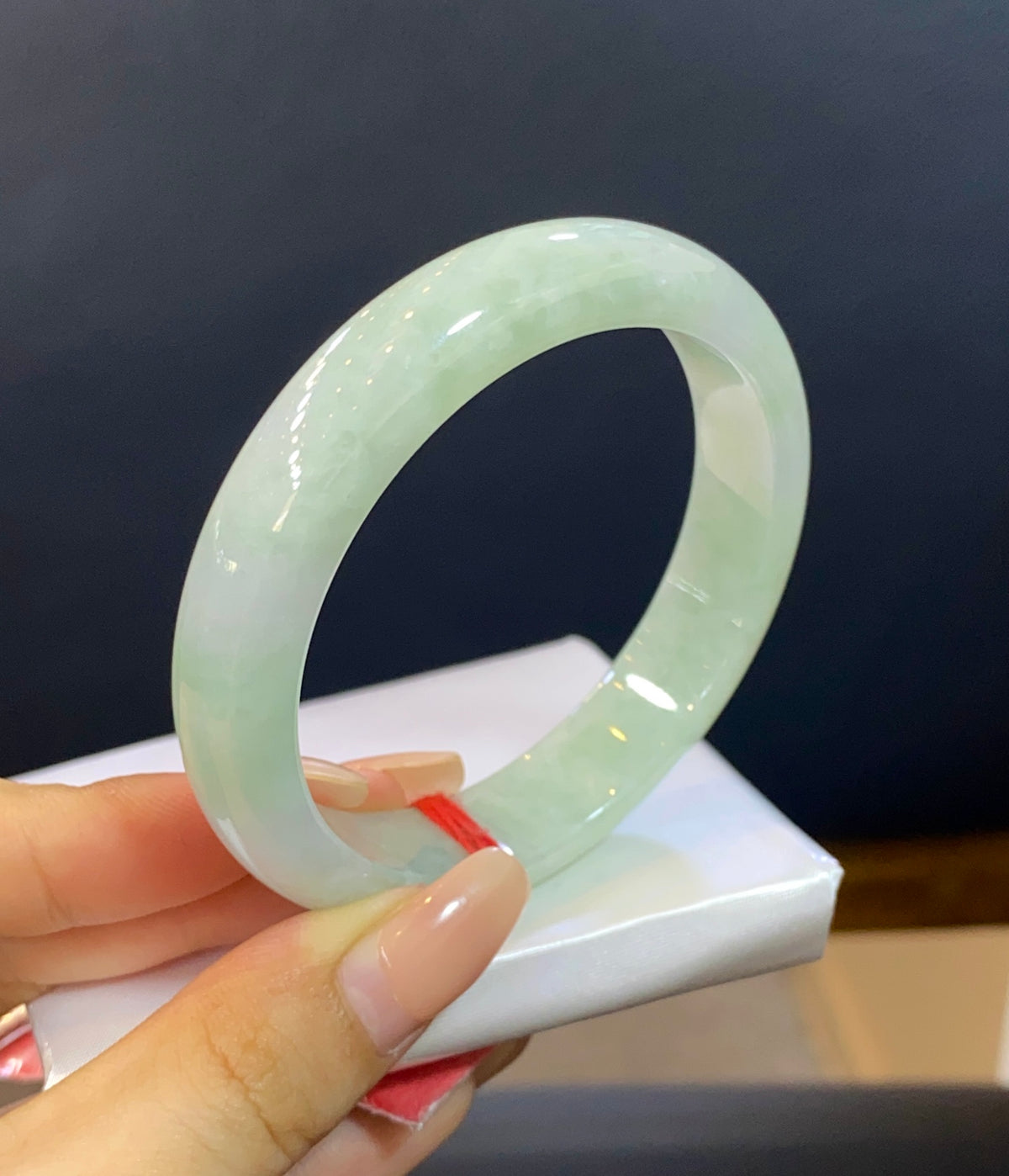 细糯甜绿翡翠平安镯 54-55 | 编号：23080306-14012 具体尺寸：55-12.5-7.6（wg0067287）