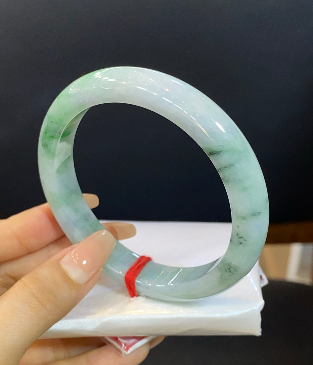 细糯飘花翡翠平安镯59-60 | 编号：23080718-47022 具体尺寸：60-11-8（wg0067435）