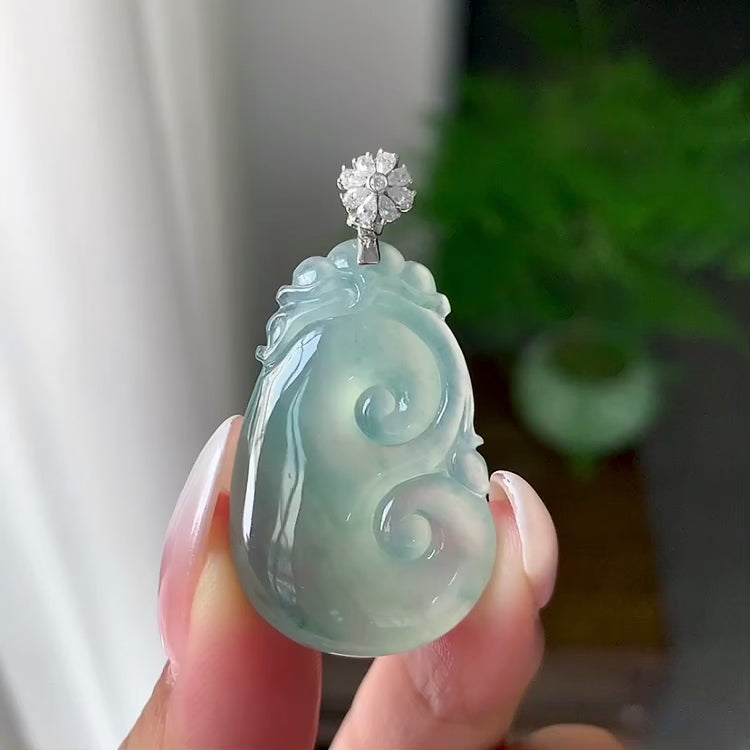 18k金钻镶糯冰种晴水如意吊坠（yc193364）