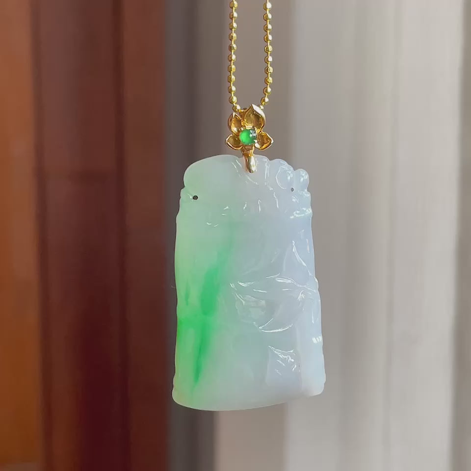 18k金扣糯冰种带色翡翠竹节挂件（yc187605）