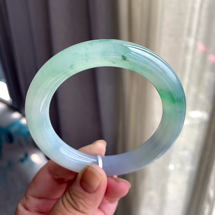 糯冰种飘花淡紫罗兰圆条手镯（62mm）（yc195372）
