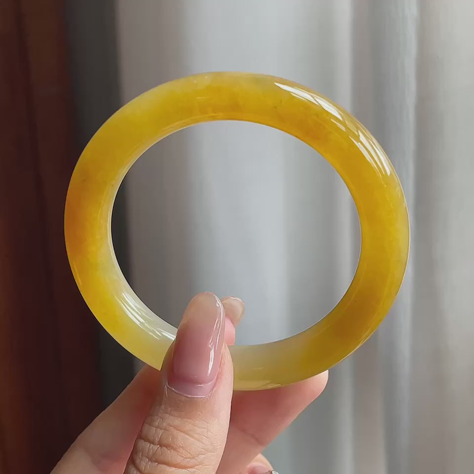 糯冰种满黄翡翠圆条手镯（50mm）（yc196015）