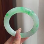 糯冰种飘绿花翡翠胖圆条手镯（56mm）（yc196575）