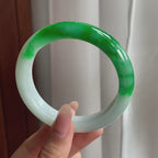 糯冰种白底青翡翠平安镯（57mm）（yc197231）