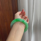 糯冰种白底青翡翠圆条手镯（55mm）（yc197230）