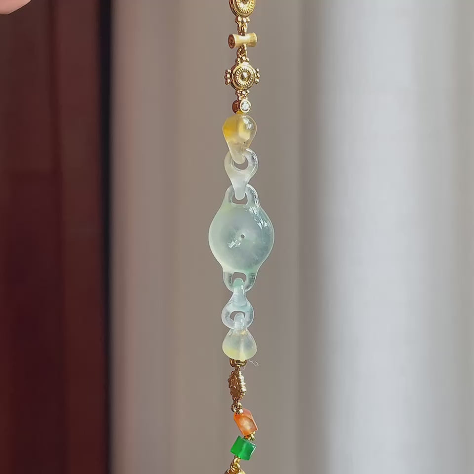 18k金钻镶冰种飘花翡翠手链（yc173981）